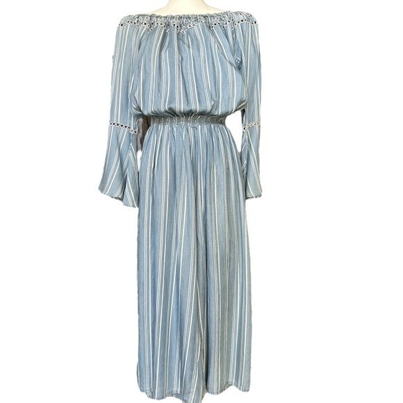 WALTER BAKER Milan Jumpsuit sz XL Blue w/White Stripe Crop Wide Leg W2664 - Picture 2 of 8